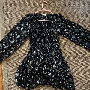 Altard State New with tag, Black Floral Smocked Long Sleeve Mini Dress